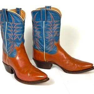Dixon Vintage 50's Cowboy Boots - Wmns 7B Brown Blue Shorty Excellent Pee Wee
